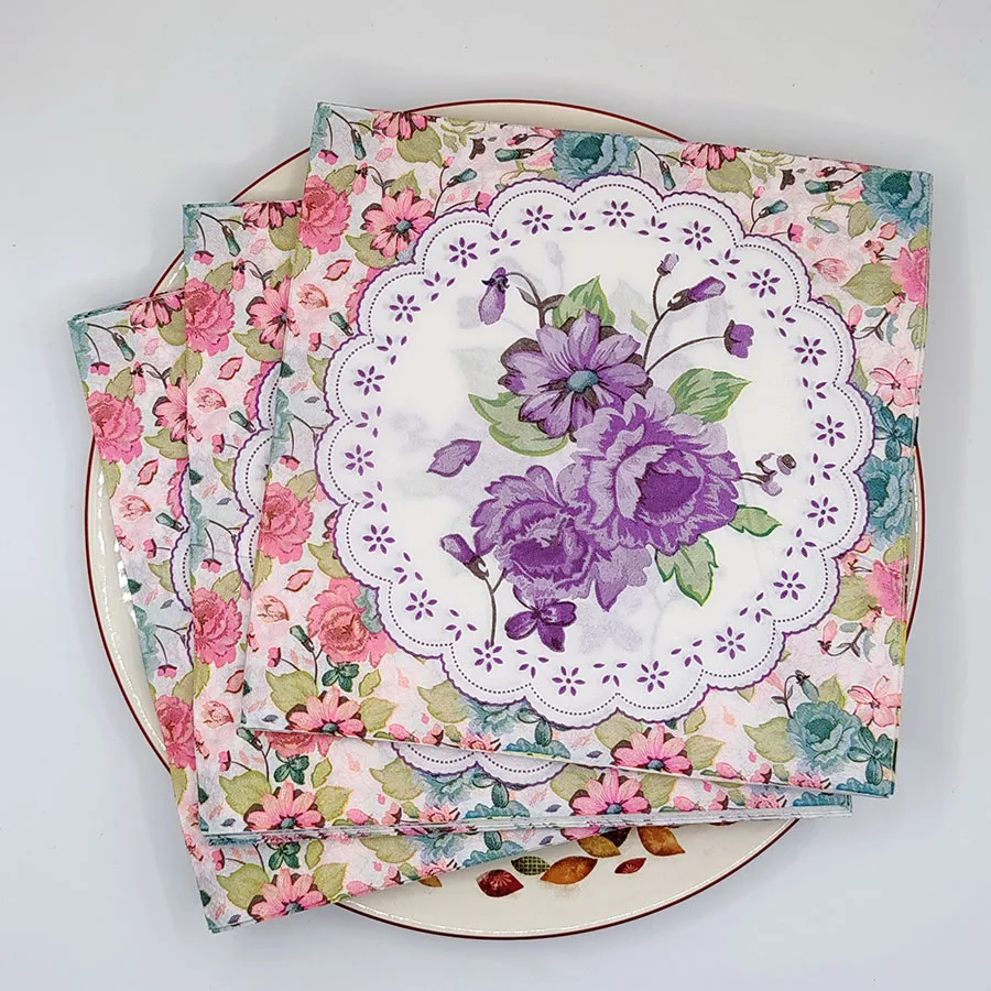 Colourful Printed Napkins Flower Restaurant Hotel Wine Glass Flower Paper Square Folding Mouth Cloth Paper Napkins 20pcs/pac 33c