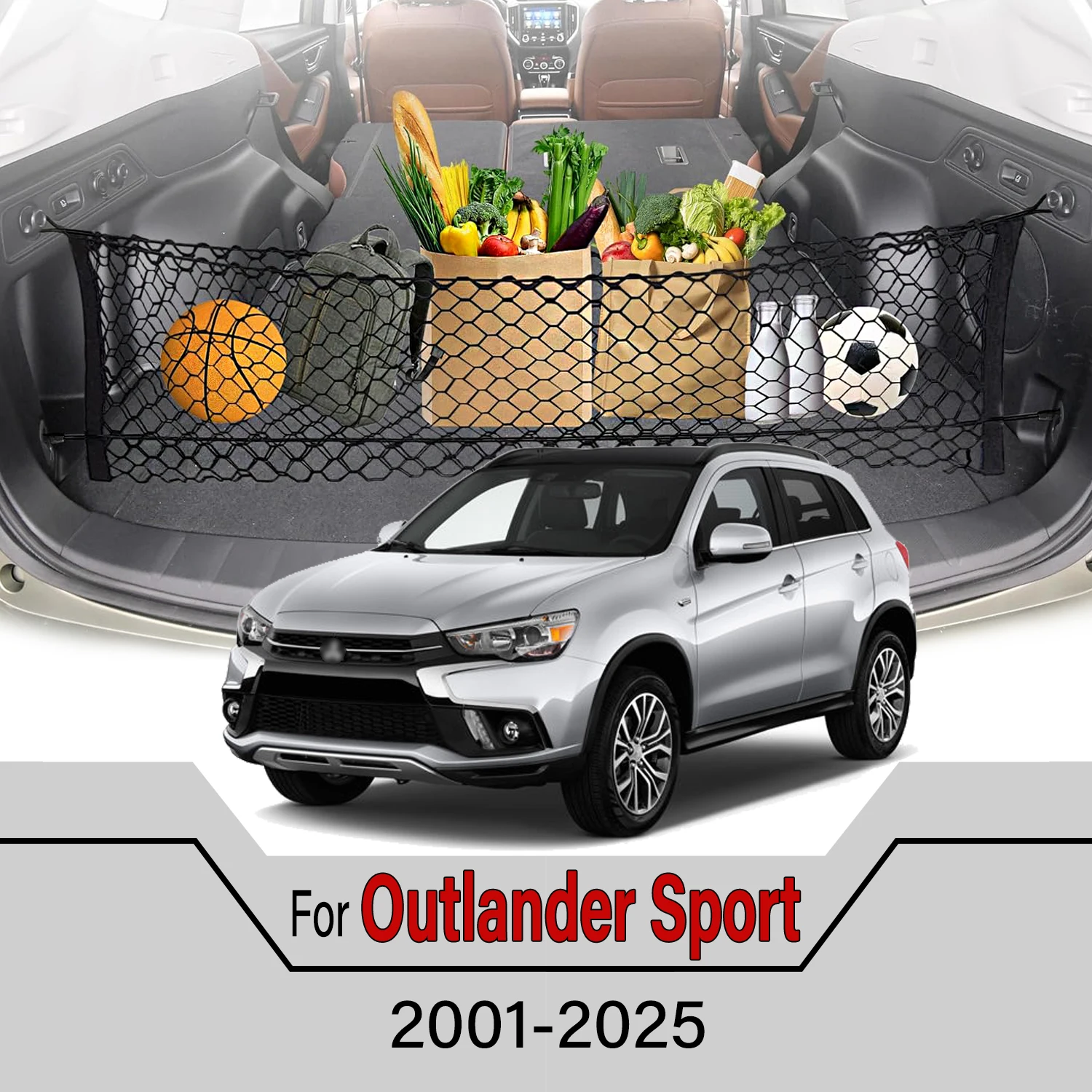 

Car Cargo Net Stretchable,Car Gadgets, Adjustable Elastic Trunk Storage Net with Hook for Mitsubishi Outlander Sport 2001-2025