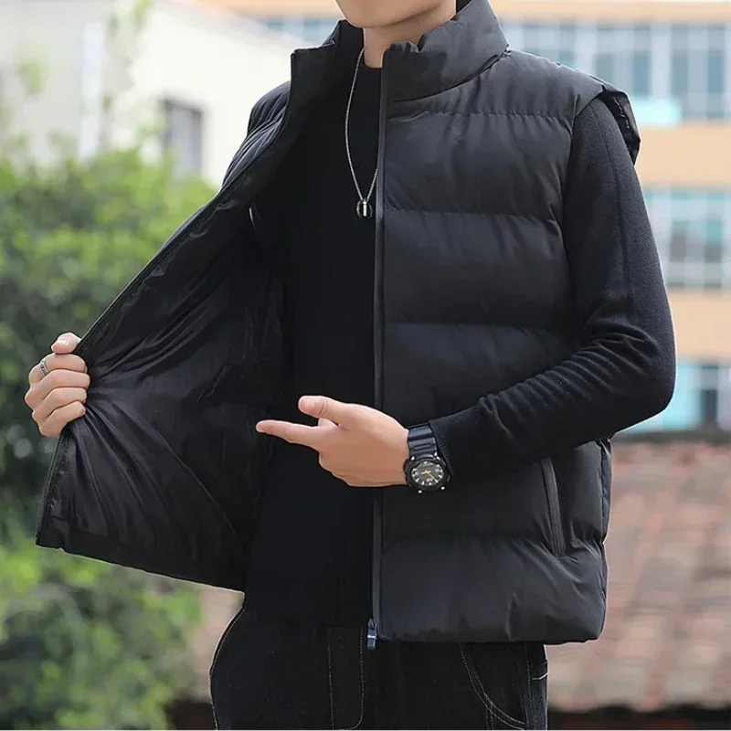 Men New Vest Winter Thick Stand Collar Solid Sleeveless Zipper Jacket Keep Warm Fashion Casual Waistcoat Veste Hommes Tracksuit