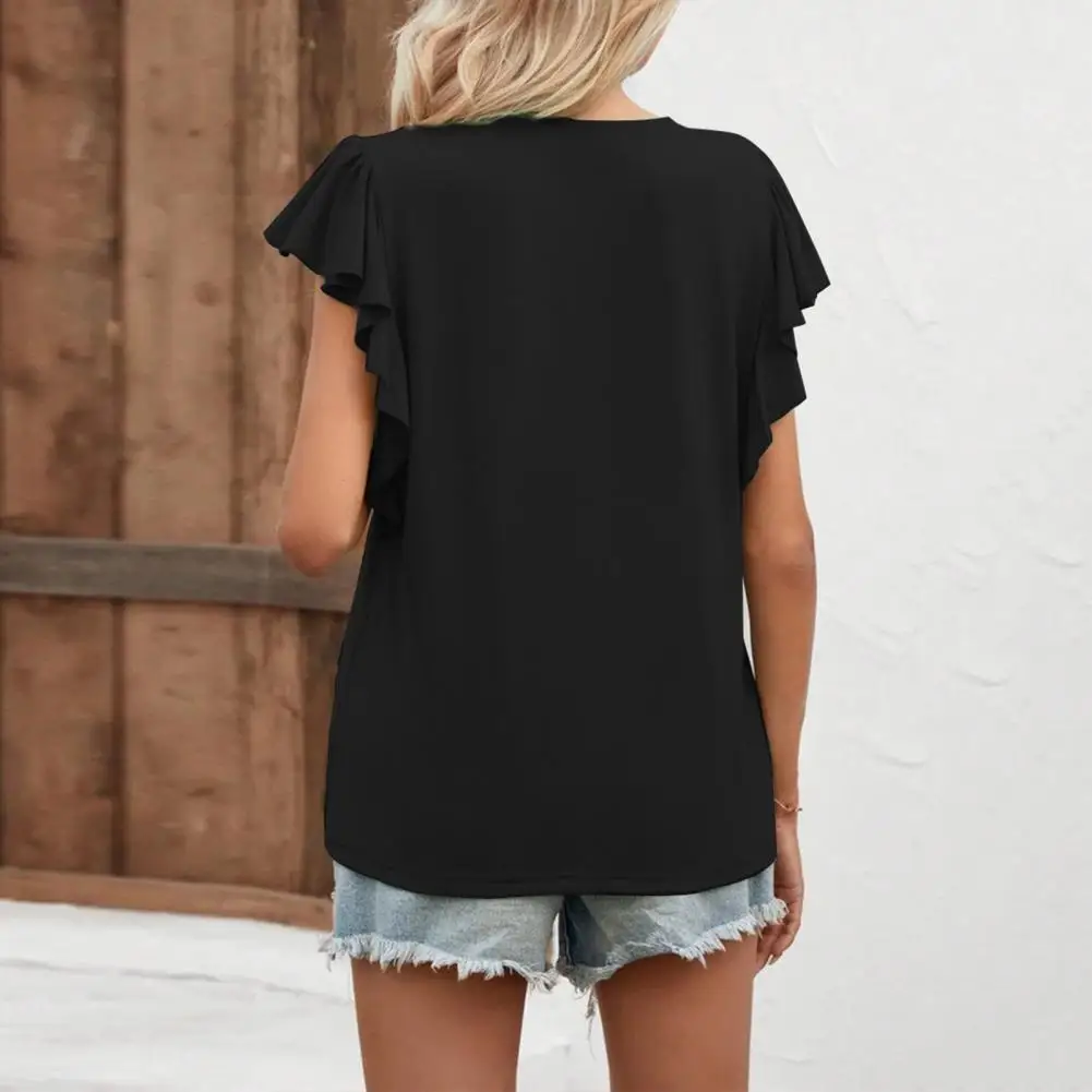 Women Top V-neck Summer T-shirt for Women Soft Stretchy Pullover Tops with Buttons Loose Fit Streetwear Solid Colors Solid Color