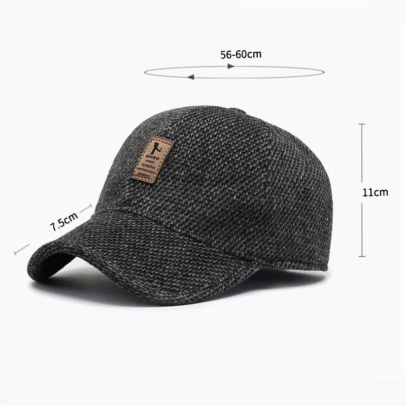 Baseball Cap Woolen Knitted Winter Ear Cover Baseball Cap Men Thicken Warm Hats with Earflaps Sport Golf Hats Snapback