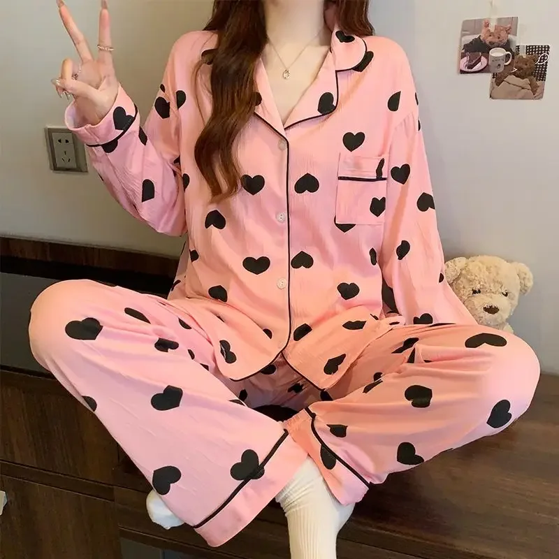 

Colorful Romantic Y2k Black Love Women's Pajamas Trendy Vintage Fashion Milk Silk Homewear 2025 Spring New Casual Lady Sleepwear