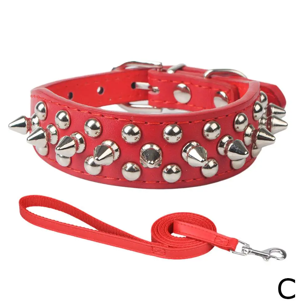 Adjustable Leather Pet Dog Collar Neck Strap Spiked Dog PU Punk Rivet Collar For Middle-large Dog Bulldog Outdoor Walking J6V7