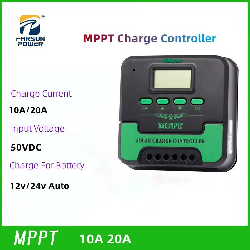 

MPPT 10A 20A Solar Charge Controller Max PV 50V DC Solar Panel Charger Regulator For Lead Acid Lithium Battery 12V 24V Auto