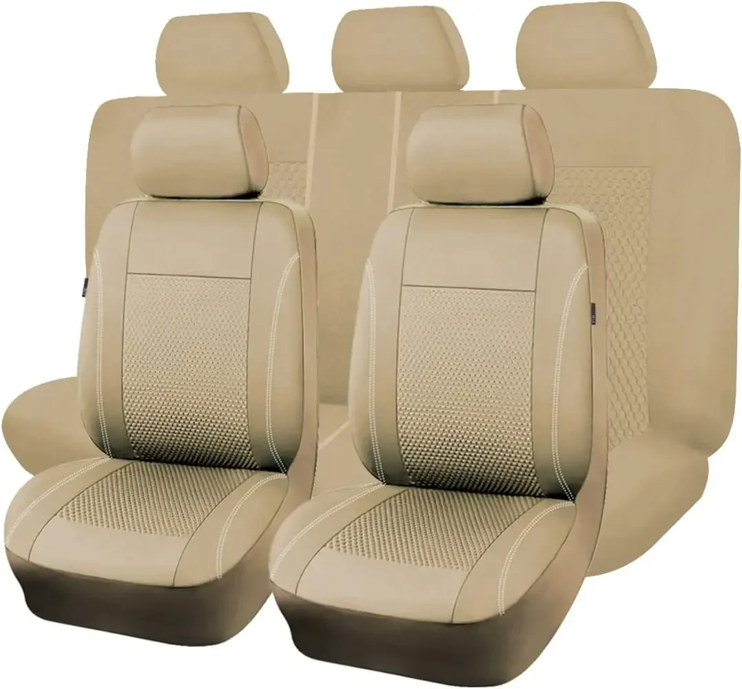 

Flying Banner car seat Covers Full Set Velvet Cubic Heat Stamp Massage Breathable Rear Bench Split Black Gray Beige tan 40/60 50