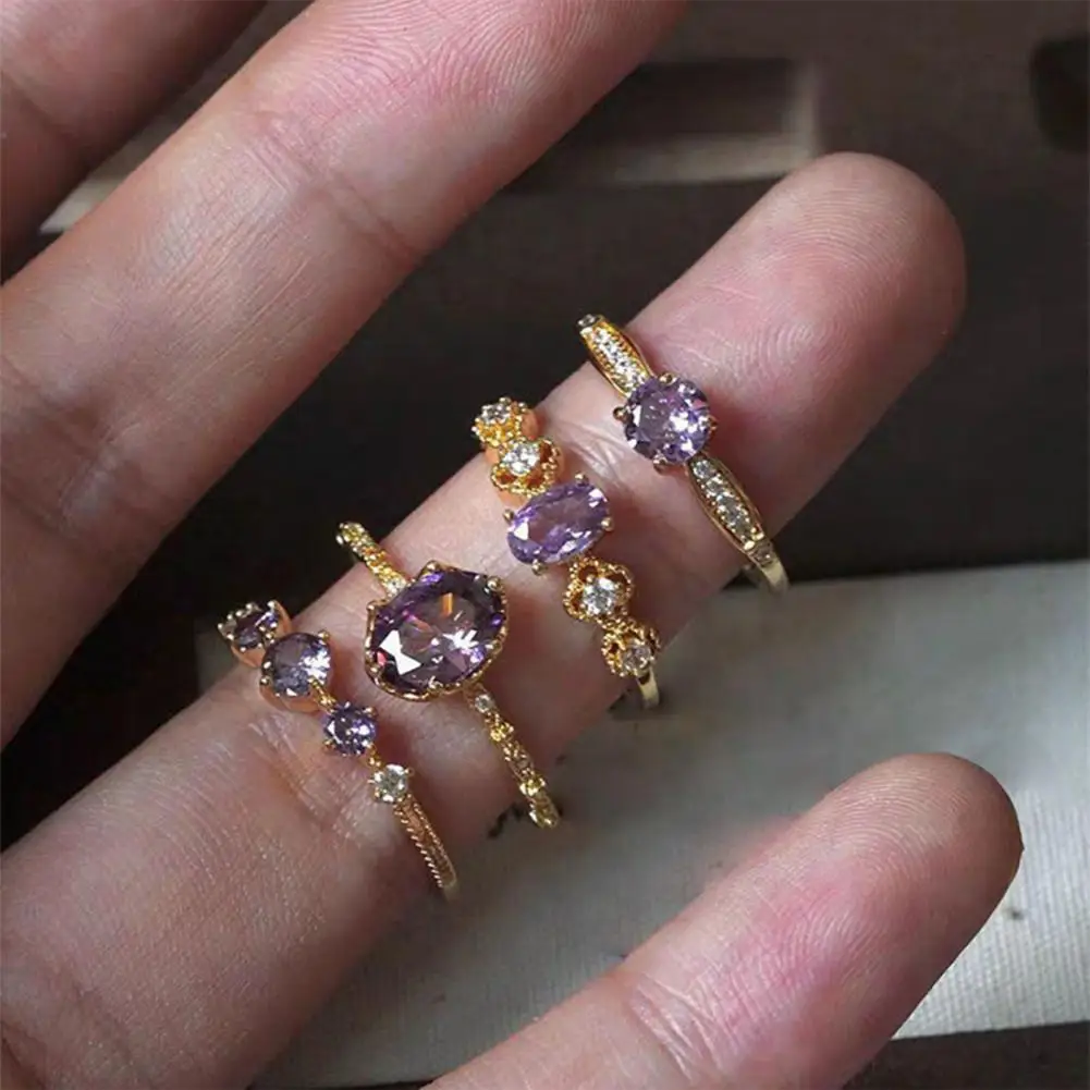 Multiple Finger Rings Non-fading Rings 4pcs Women’s Stacking Finger Ring Set Layered Vintage-inspired Jewelry with for Her