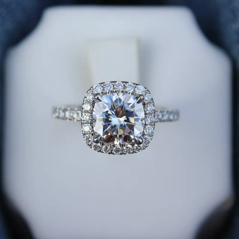 Solitaire Moissanite Engagement Square Rings for Women, 925 Sterling Silver Halo White Gold Ring for Promise Half Enternity