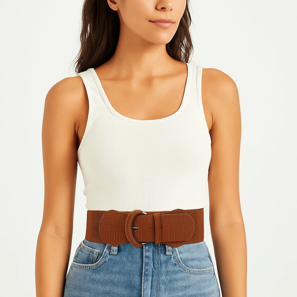 Moda PU elastico fascia da smoking panno a vita alta cintura femminile cintura elastica abito con cintura a vita larga