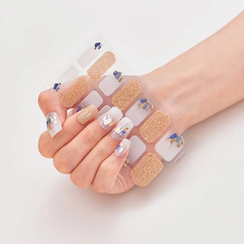 Autocollants pour ongles en gel semi-durci, 1 feuille/14 pièces, bandes scintillantes, nail art, DIY