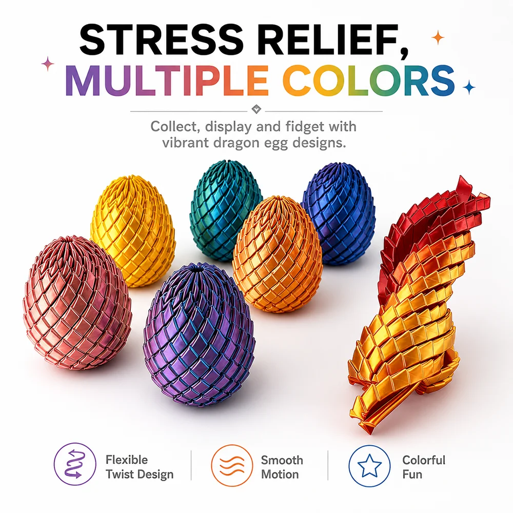3D Printed Dragon Egg Fidget Toy, Deformable Twistable Stress Relief Toy, Creative Desk Ornament Desktop Decor for Adults