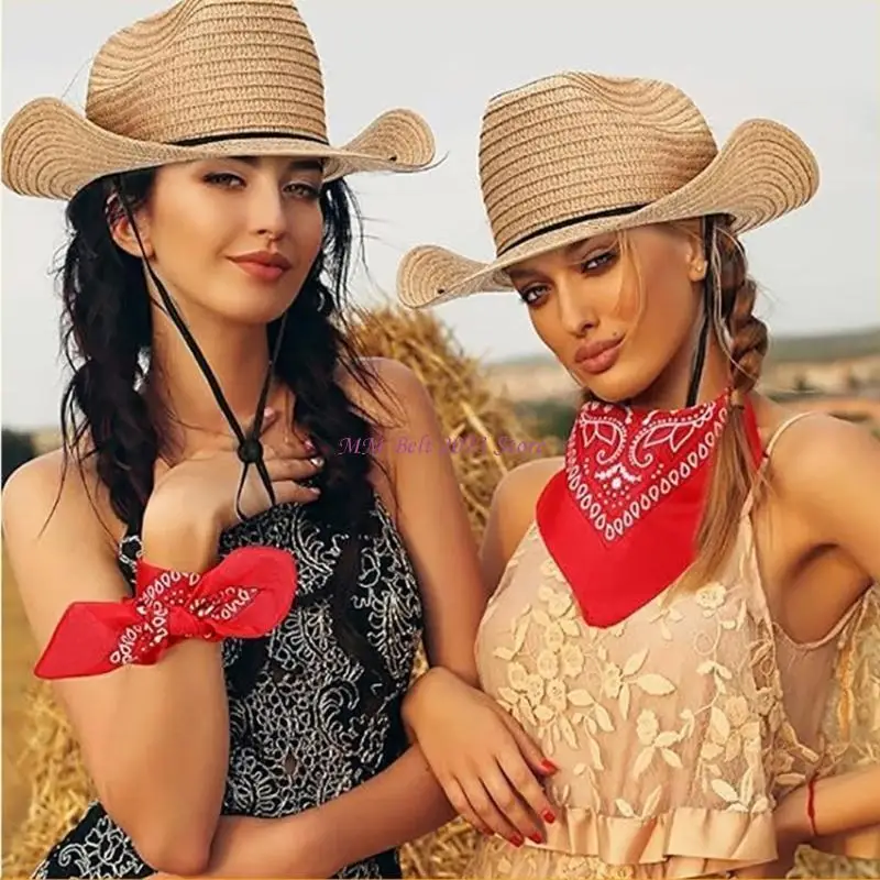 

49ME модная панамская шляпа банданы набор музыкальный фестиваль соломенная шляпа пастушки для улицы