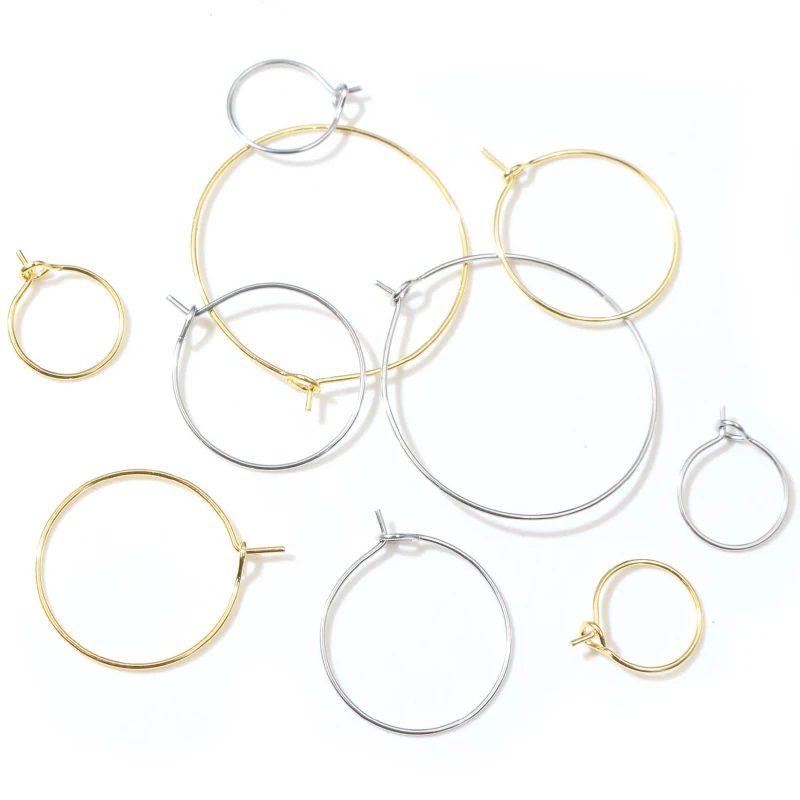 50pcs 12 15 20 25 30 35 40 45mm Stainless Steel Gold Plated Hoops Earrings Big Circle Ear Wire Hoops Wires For Jewelry Findings