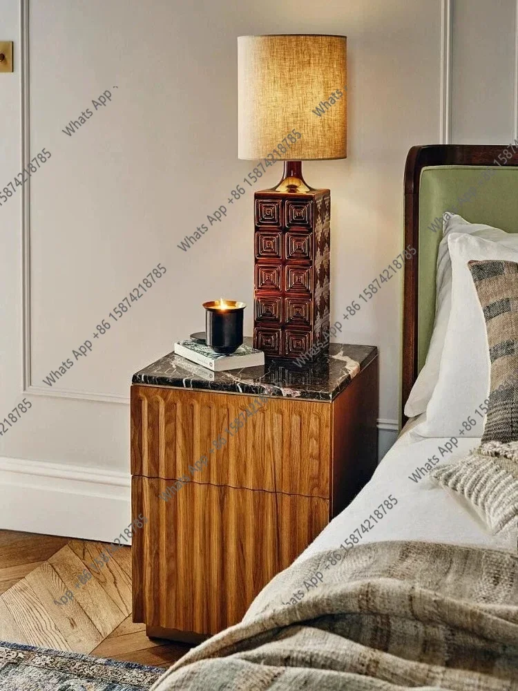 Sc Medieval Solid Wood Marble Bedside Table French Retro Bedside Table Sofa Storage Edge Several Square Double Pumping Lockers