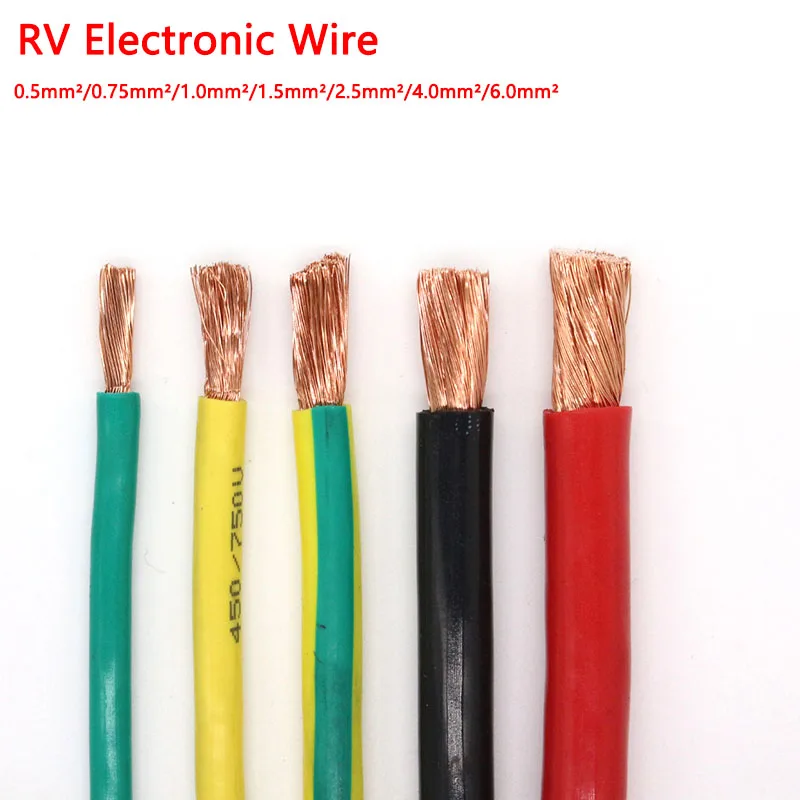 1/3/5Meter 0.3mm² - 6.0mm²  RV Electronic Wire PVC Flame-Retardant Sheath Single Core Multi-Strand Copper  Flexible Cable