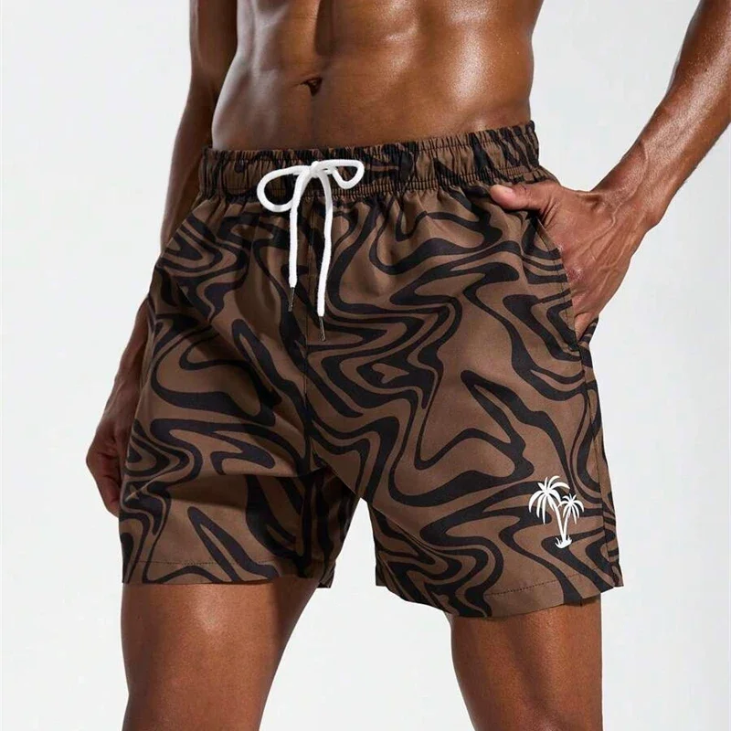 Beach Shorts Mens Quick Dry Swim Summer Casual Board Graphic Holiday Palm Tree Cool Lightweight Loose Trunks Trendy Swirl