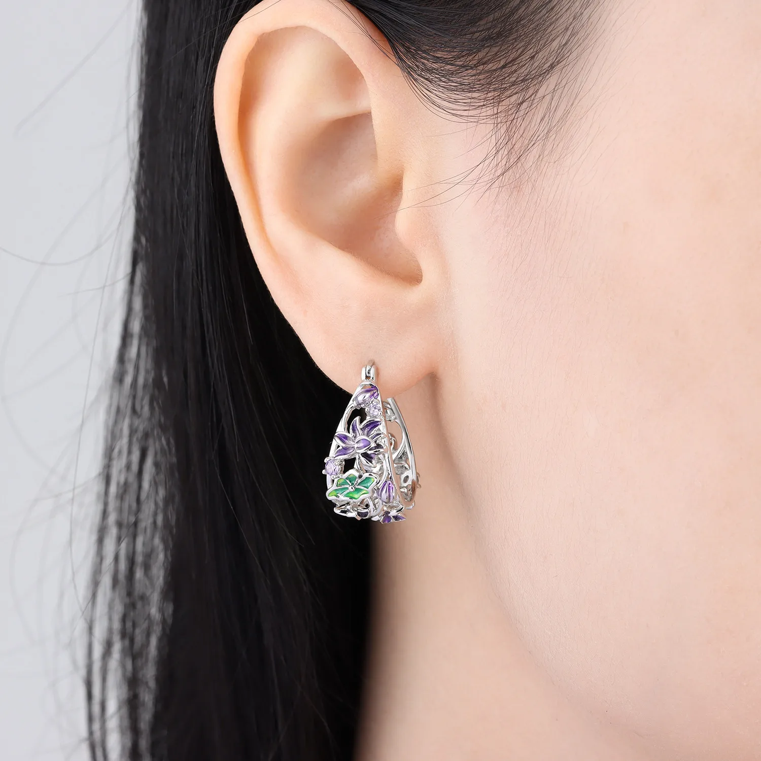 Original 925 Sterling Silber Ohrringe, Vielseitige Exquisite Iris-Blumen-Ohrringe, Schmuck für Frauen, Geburtstagsgeschenk – Detail 3