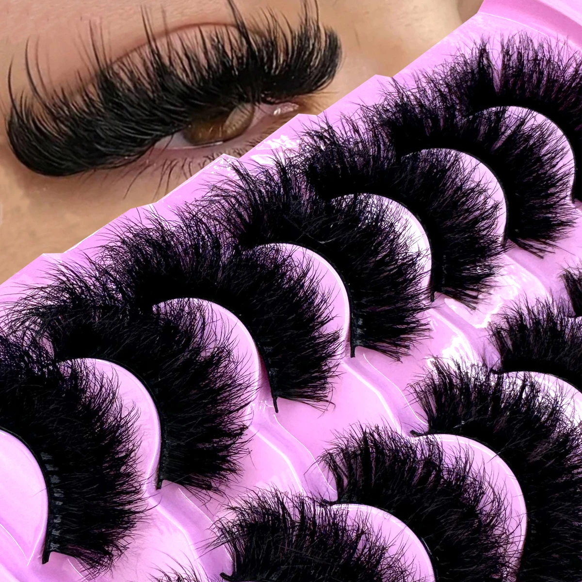 

7 Pairs 3D Faux Mink False Eyelashes Natural Messy Eyelash Crisscross Dramatic Long Wispy Fluffy Lashes Extension Big Eye Makeup