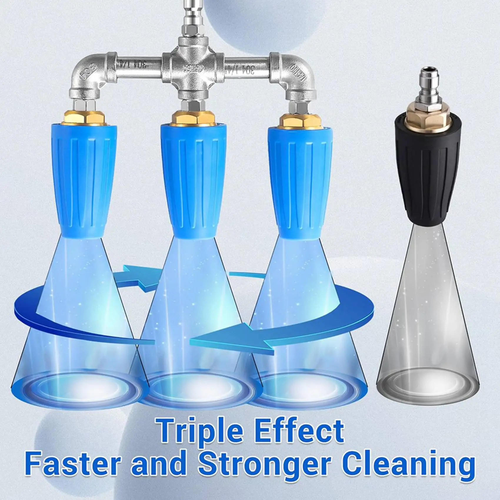 B17C 2X Triple Turbo Nozzle Pressure Washer, 360° Rotating Turbo Nozzle With 1/4Inch Quick Connector, 2.0 Orifice, 4000 PSI