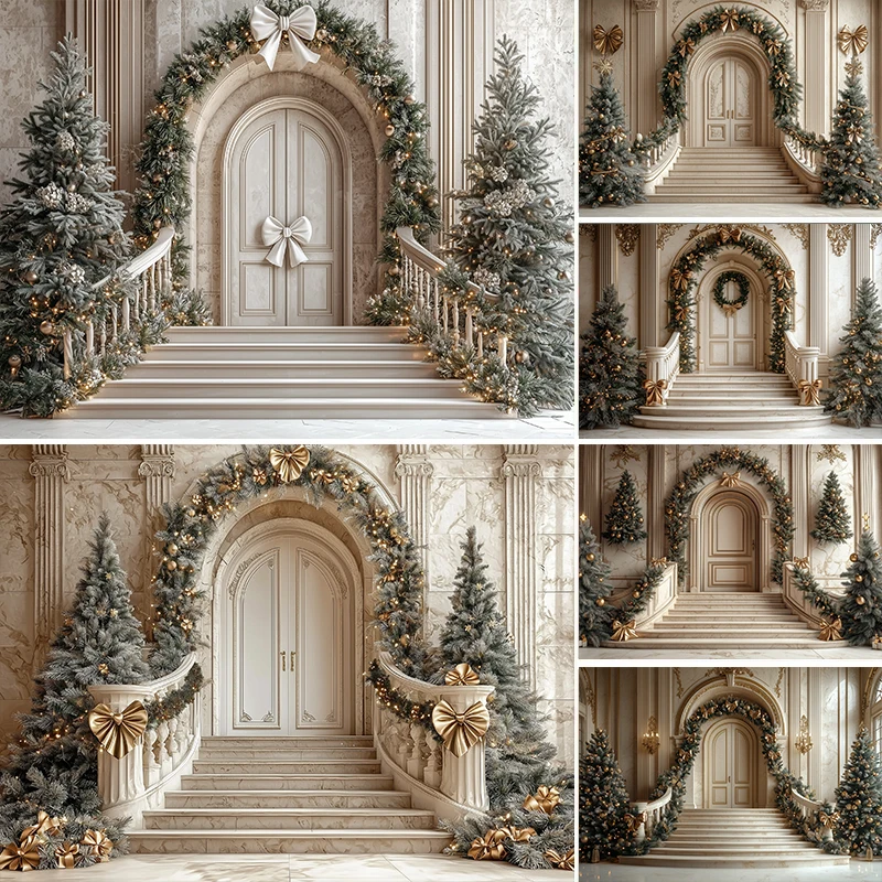 

LS Photography Background Christmas Arch Palace Bow Xmas Tree Decor Family Photo Children Adult Portrait Photo Backdrop Studio