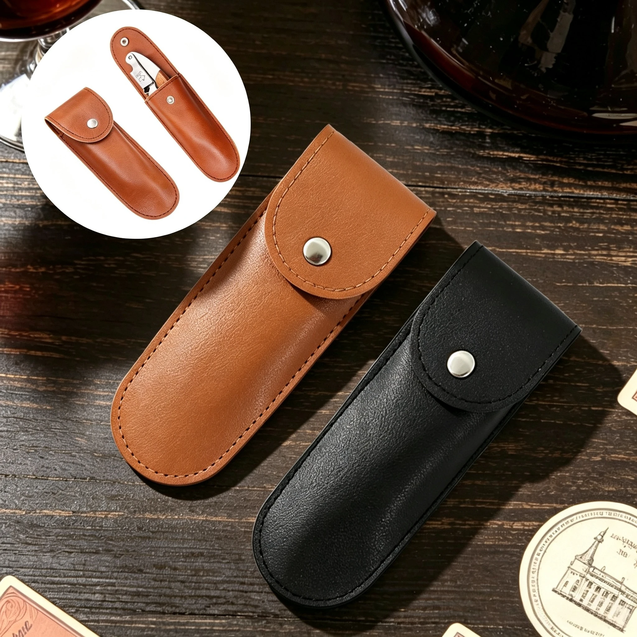 Portable PU Leather Bottle Opener Leather Case Pouch Bag Wine Tool Pouch Bottle Opener Sheath for Wine Corkscrew Bartenders
