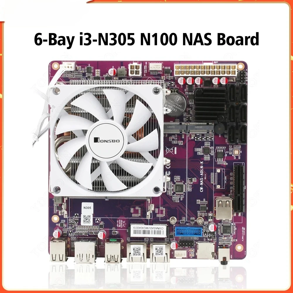 6-Bay i3-N305 N355 N100 N150 NAS Motherboard 1*PCIEx4 2*Intel i226-V 2.5G 2*M.2 NVMe 6*SATA3.0 DDR5 Firewall Mini ITX Mainboard