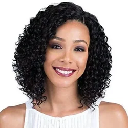 Synthetic Afro Black Curly Wigs for Women Wave African American Wig with Side Bang Natural Hairstyles Full Hair Replacement Wigs