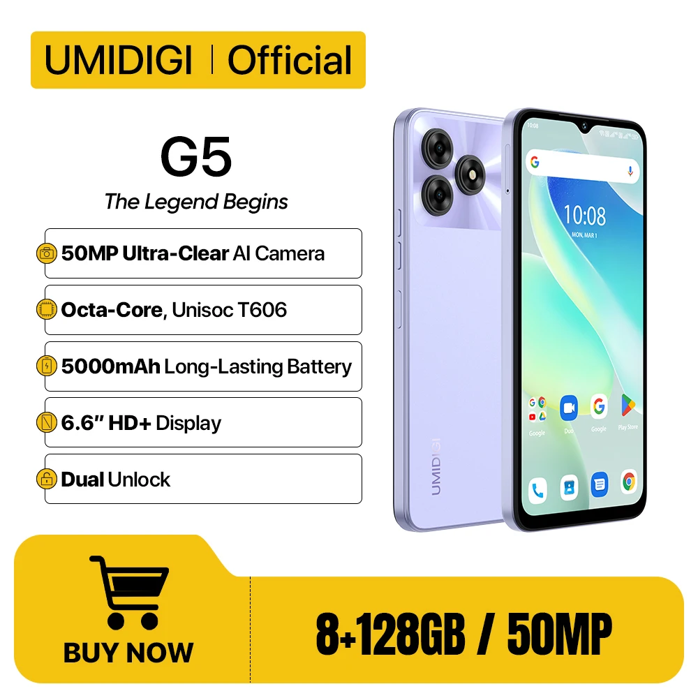 UMIDIGI G5 스마트폰, 안드로이드 13 , 8GB RAM, 128GB ROM, 50MP 카메라, 5000mAh 배터리, 듀얼 SIM 4G 휴대폰