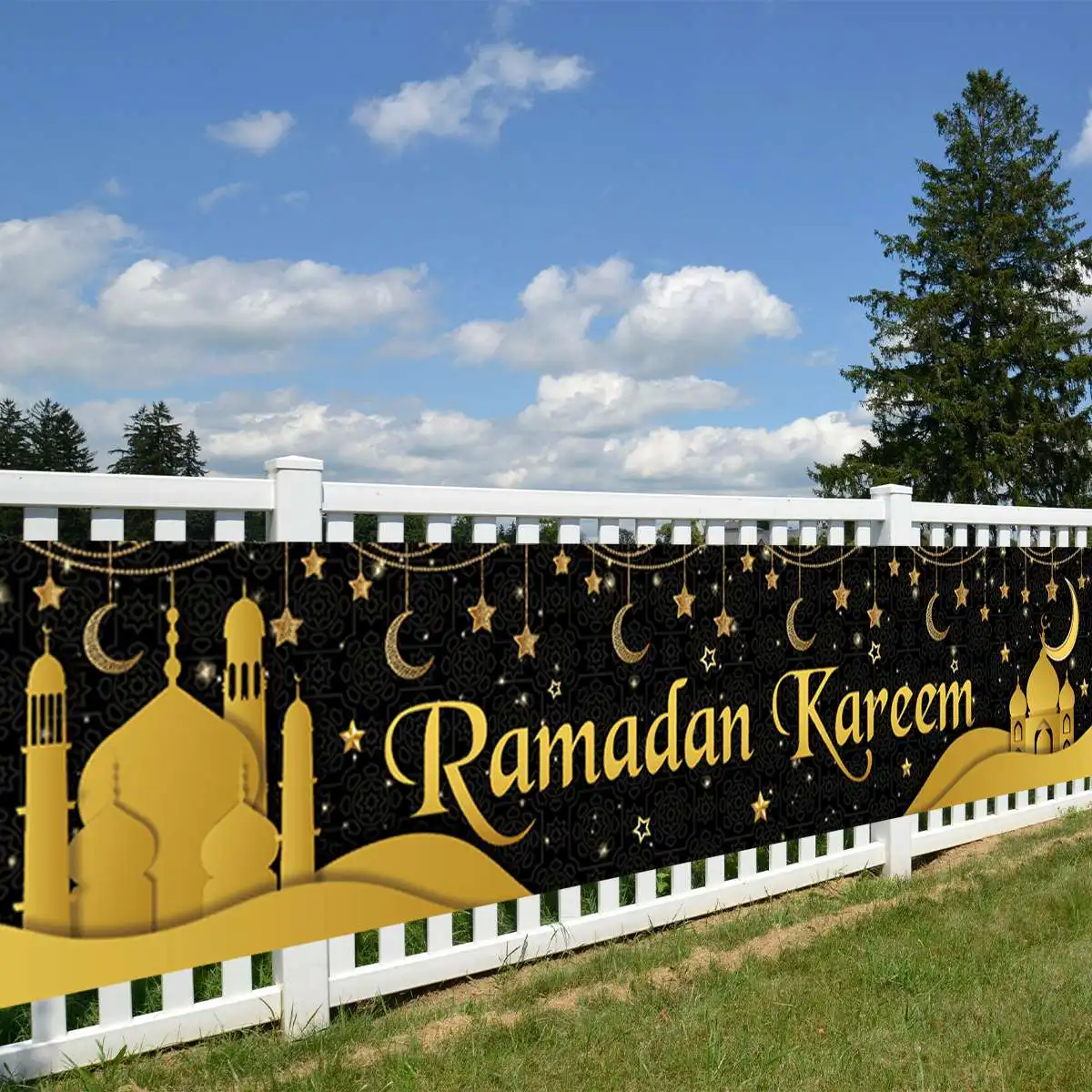 Eid Mubarak Outdoor Banner Flag Ramadan Kareem Banner Ramadan Decoration For Home 2025 Islamic Muslim Party Happy Eid Al Adha