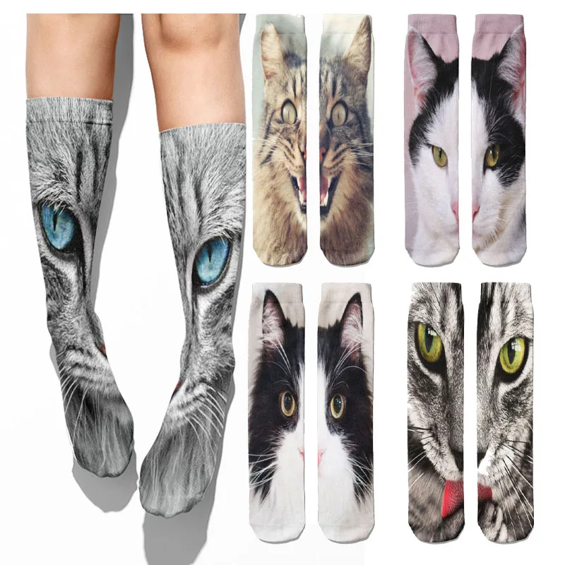 

Funny cat face printed socks novelty fashion women's stockings 3d printing Harajuku comfortable breathable holiday gift socks