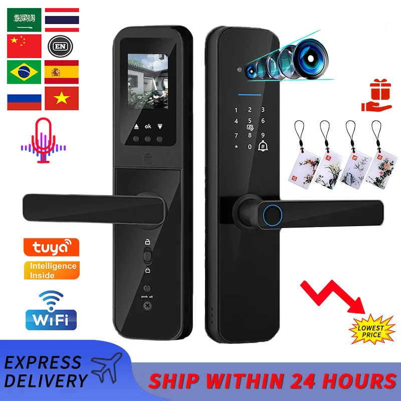 Smart Door Lock With Tuya App Wifi Digital Electronic Biometric Camera Fingerprint Keyless Entry Hotel Apartment Locks