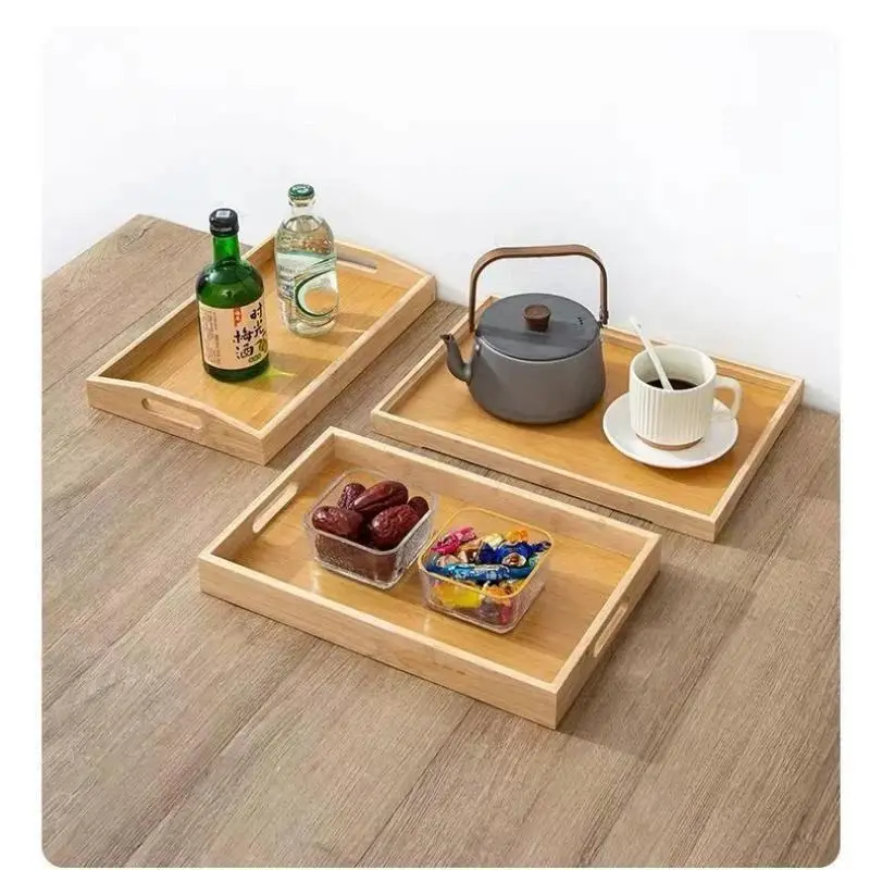 Japanisches Serviertablett aus Bambus mit Griffen, rechteckiges Serviertablett, Tee- und Frühstückstablett, Mehrzweck-Palette, Massivholztablett – Detail 4