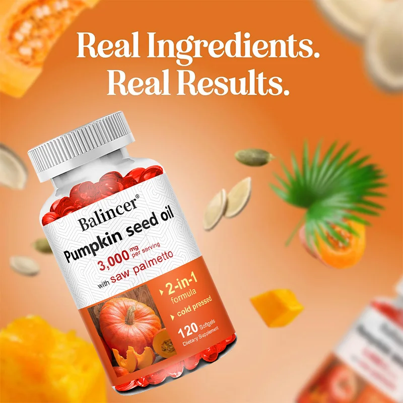 Virgin Pumpkin Seed Oil Capsules, Cold Pressed, Supports Prostate, Urinary Tract Health, and Bladder Function, Non-GMO