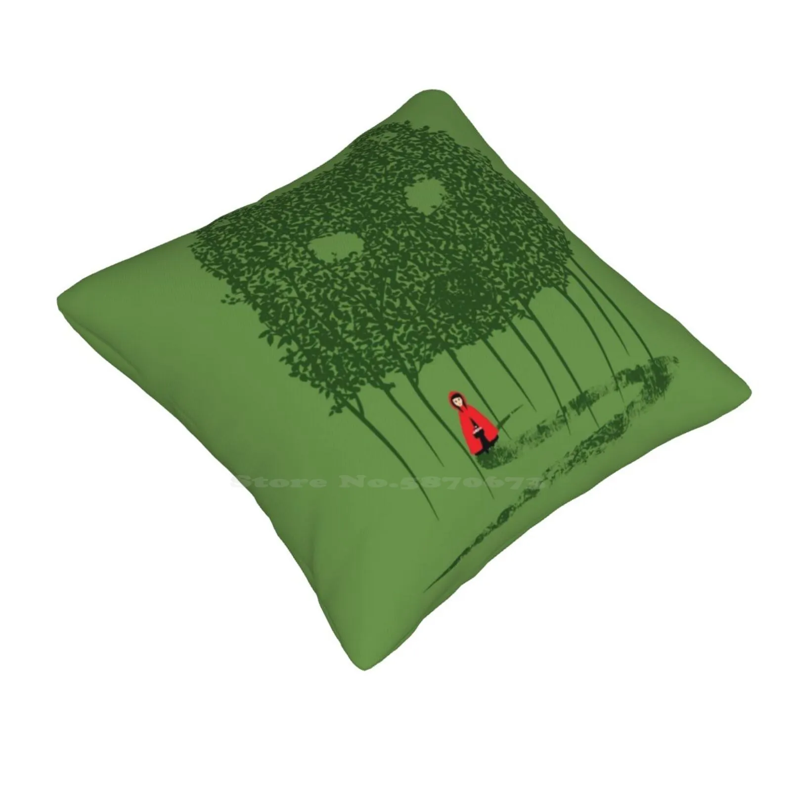 Red & The Wolf Fashion Sofa Throw Pillow Cover Pillowcase Little Red Riding Hood Trees Forest Bad Wolf Brothers Grimm Little