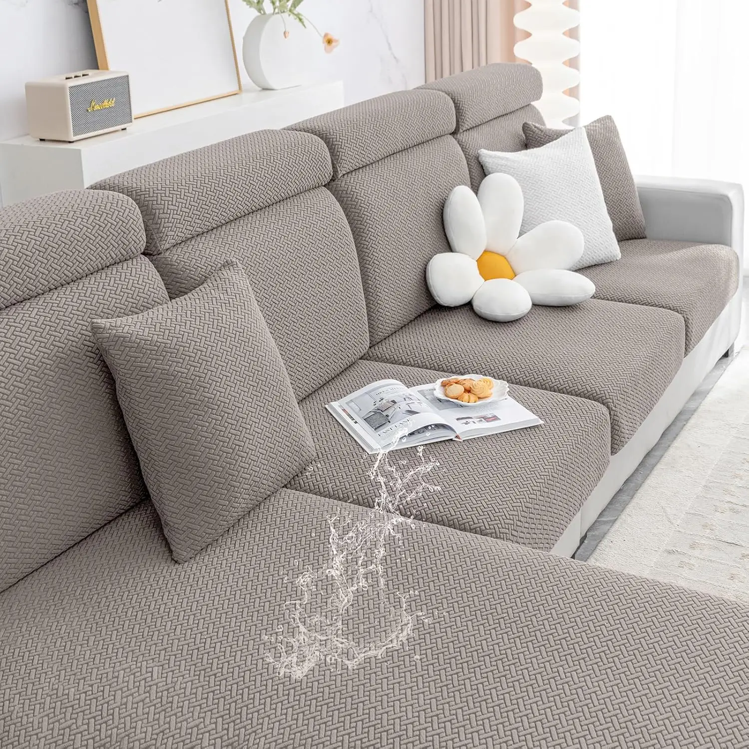

Waterproof Couch Cushion Covers, Stretch Jacquard Thi Sofa Cushion Covers, Washable Seat Slipcover Elastic Furniture Protector