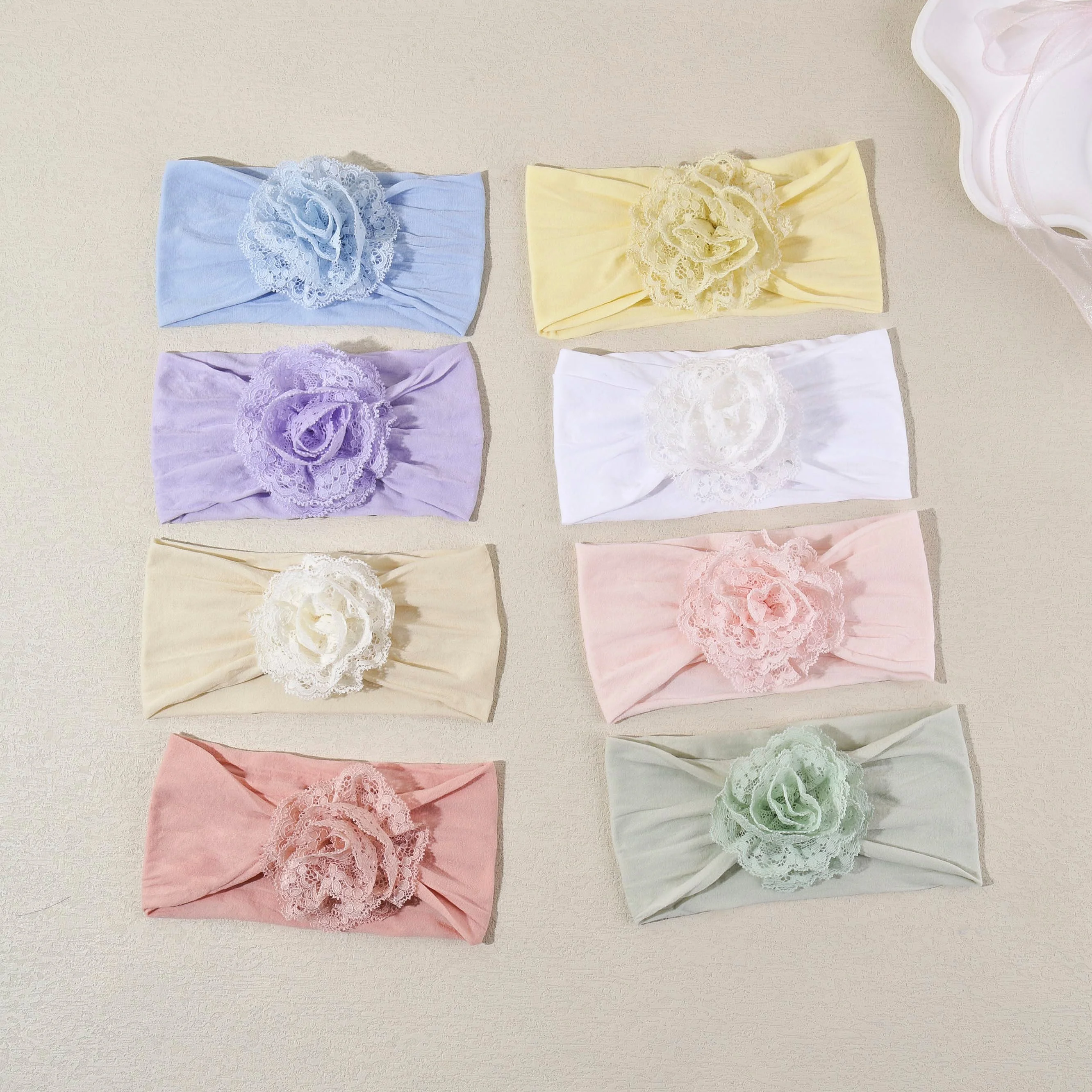 

Кружевные повязки на голову для девочек с цветочным узором, милые эластичные повязки в корейском стиле, повязки для новорожденных девочек, детские головные уборы