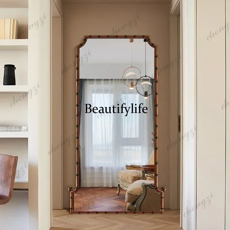 French retro full-length mirror, home bedroom full-length mirror, antique fitting, wall-mounted entrance mirror