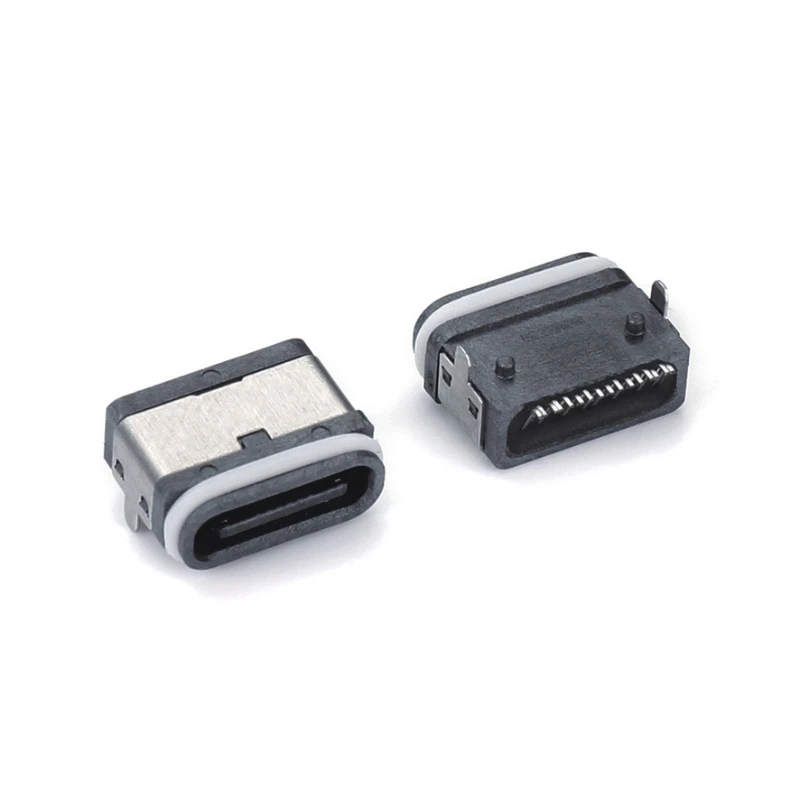 

USB TYPE C16P jellyfish seat plate horizontal two-leg SMT eight-level waterproof connector U-shaped all-plastic model