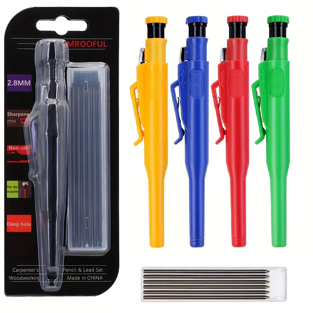 

2.8mm Lead Woodworking Pencil Set Long Headed With Sheath Deep Hole Marking Pencil Built In Pencil Sharpener 2B Lead