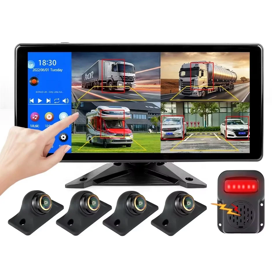 

10.36 Inch 4CH Split Screen Blind Spot BSD Alarm Onboard DVR Video Recorder Monitor 170°AHD1080P Camera for RV/Truck/Bus