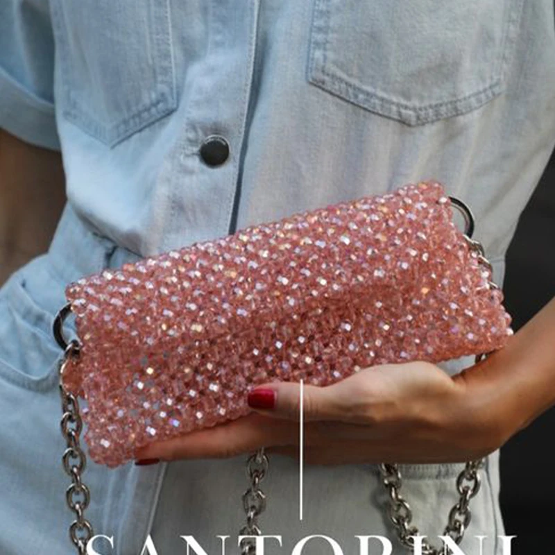 

Customizable Crystal Pink Crossbody Bags Beaded Bag Holiday Gifts Celebrity Designer Purses Ladies Women Fashion Wholesale