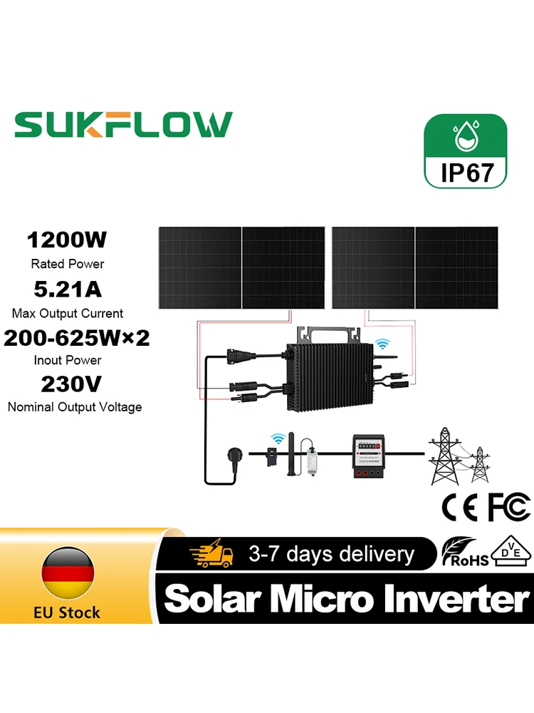 Neuerscheinung 1200W Solar-Mikrowechselrichter für Balkon und Haus mit Netzanbindung - Effiziente Dach- und Solarlösungen