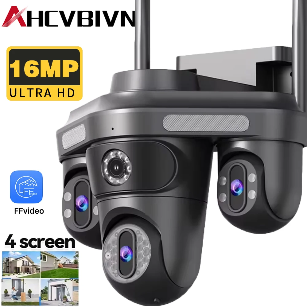

FFvideo16MP Wi-Fi камера наблюдения для улицы с четырьмя объективами, беспроводное замкнутое видеонаблюдение 360° ° Панорамная сетевая камера безопасности