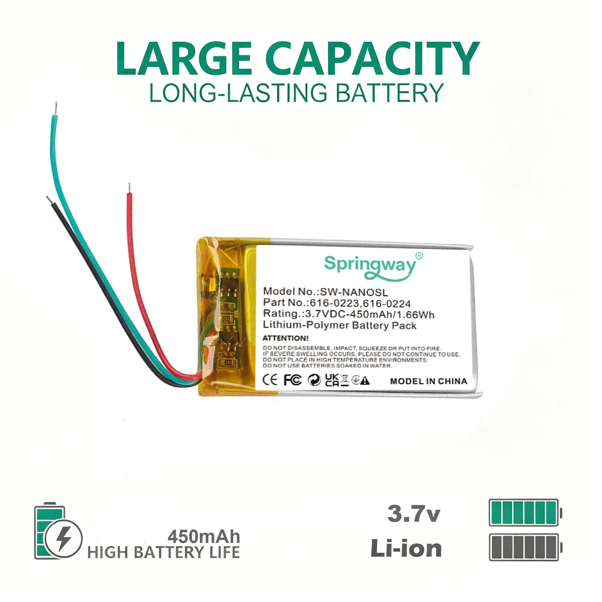 616-0223 616-0224 616-0283 450mAh Battery For iPod Nano1 1st Gen Generation MP3 A1137 Nano 1 616-0223 Batteries