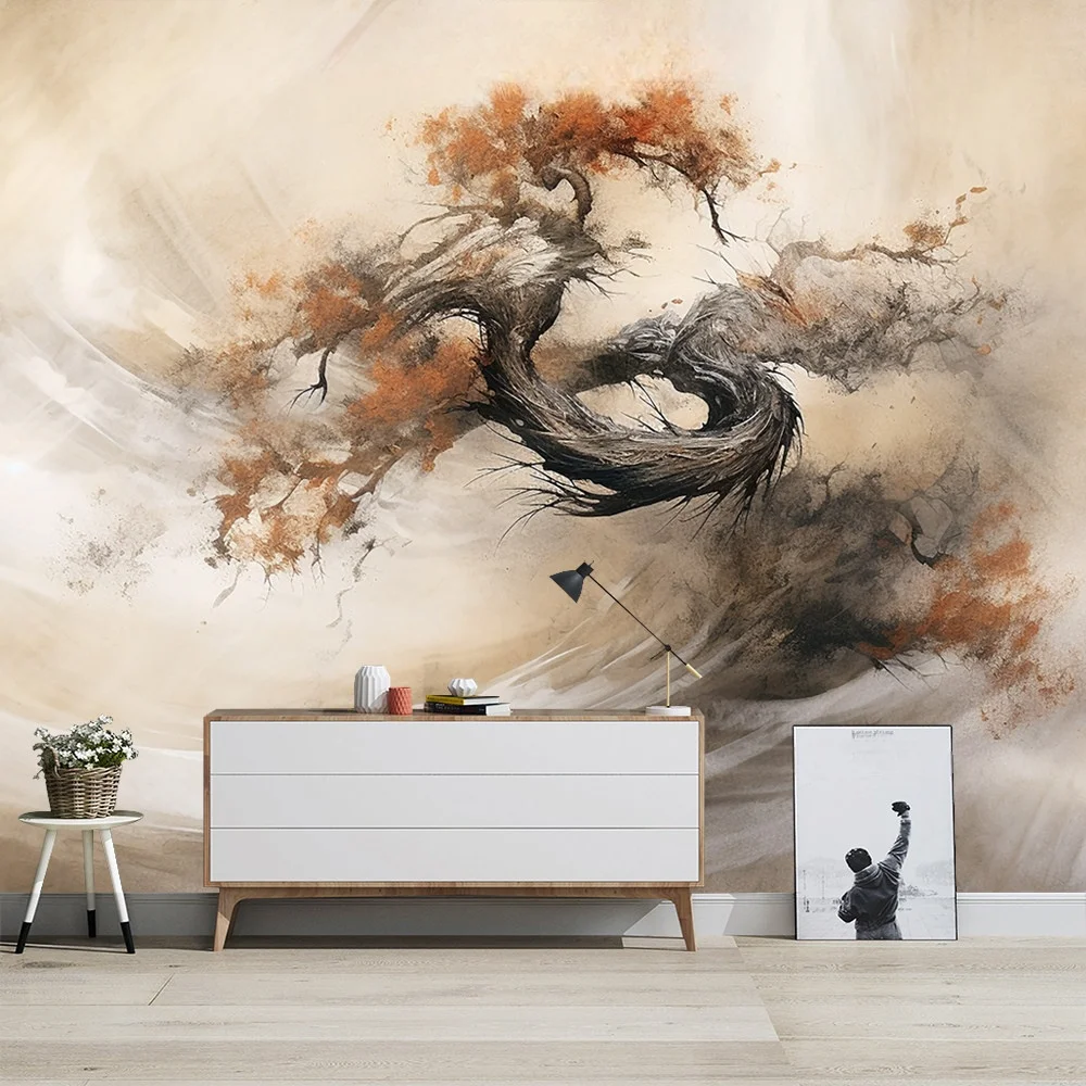 Customized wallpaper European style hand painting retro high-end art 3D ink tree bedroom background wall 3d wallpaper