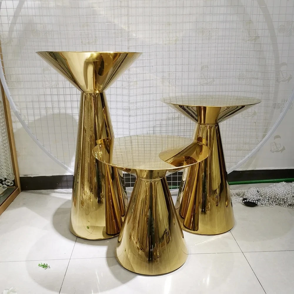 Popular Tall Gold Stainless Steel Round Cake Table Cylinder Dessert Table Display Set Stand Plinths for Wedding Party
