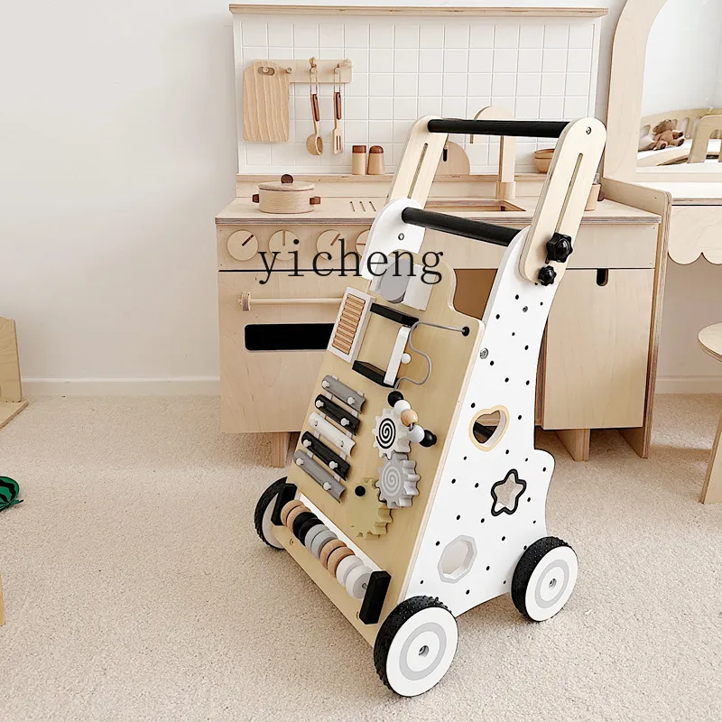 Tqh Baby Walker Baby Trolley Anti-Rollover Step-Assisting Multifunctional Wooden Toy