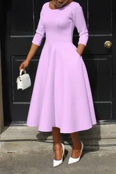 Robe Longue de Soirée pour Femme, Élégante, Couleur Unie, Col Rond, Taille Haute, ixde Mariage, Cocktail, Anniversaire, 2023