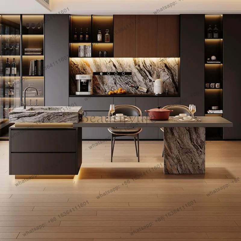 LJY Modern Deluxe Island Dining Table Home Retractable Premium Minimalist Slate Luxury Kitchen Island Dining Tables Home Furnitu