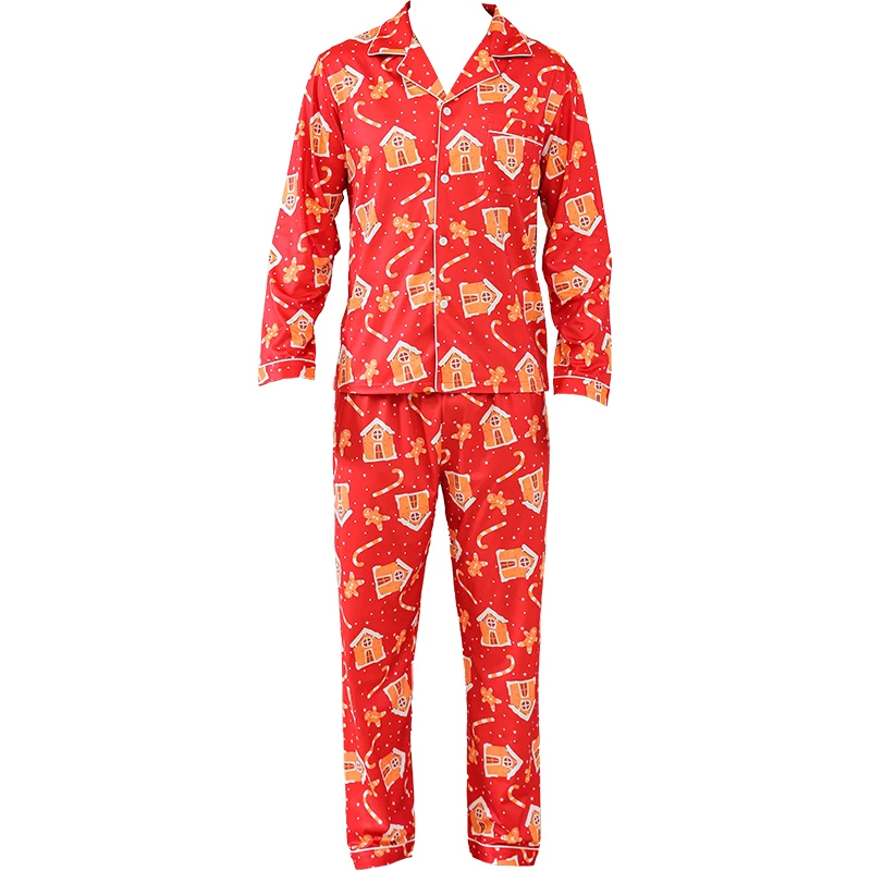 メンズスノーハウス柄パジャマセット,長袖パジャマ,パンツ,秋冬,2点セット