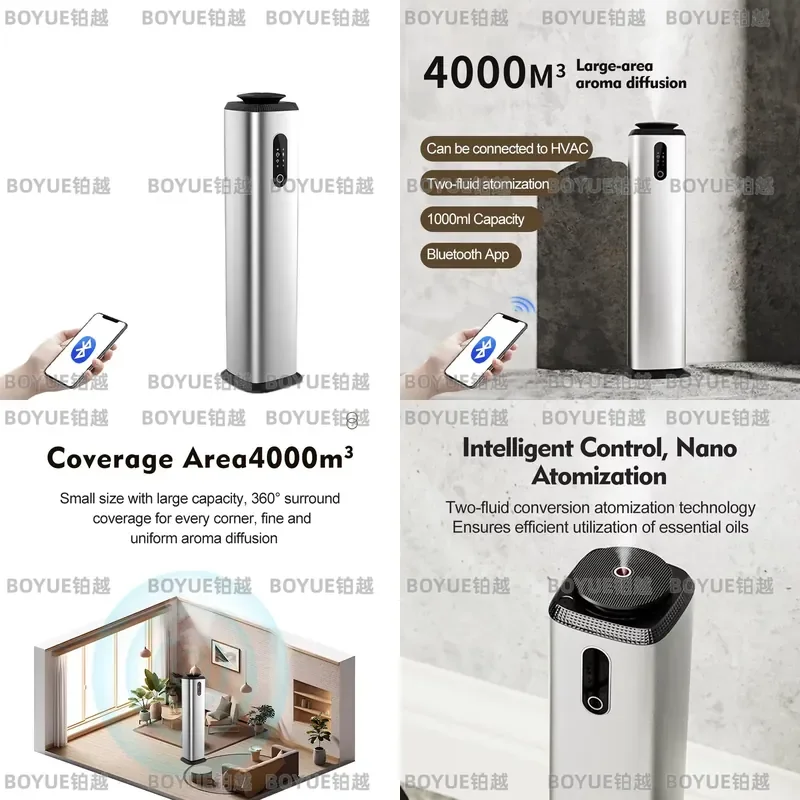 Commercial Aluminum Alloy Aroma Diffuser 1000ml Large Area Hotel Lobby Scent Machine Floor Standing Home Air Freshener Device